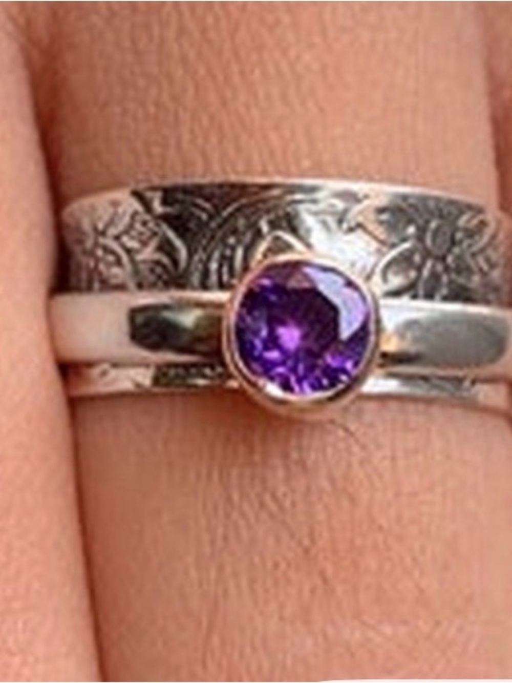 Sterling Silver Spinner Ring with Amethyst Gemstone NWT